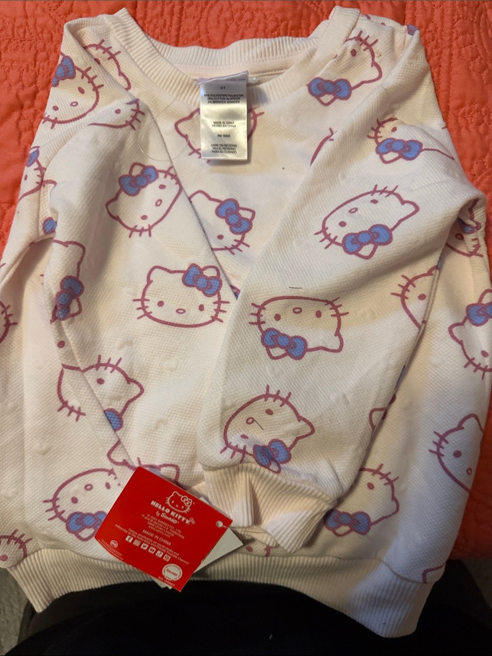 Hello Kitty White Pajama Top with Pink Prints and Blue Bows